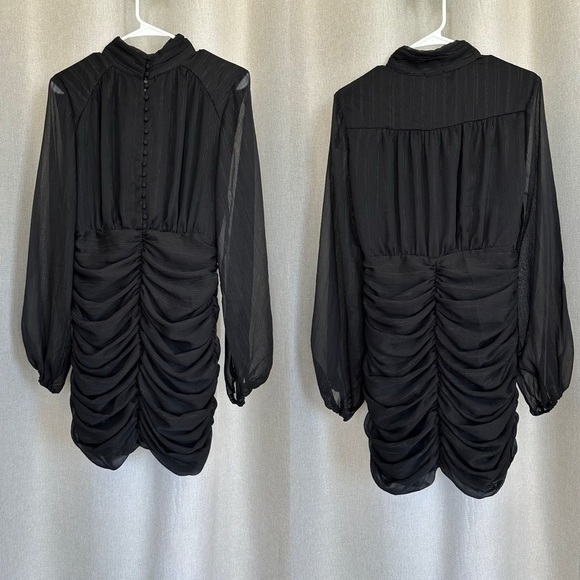House of Harlow 1960 Black Ruched Long Sleeve Mini Dress S (4) - Picture 3 of 16